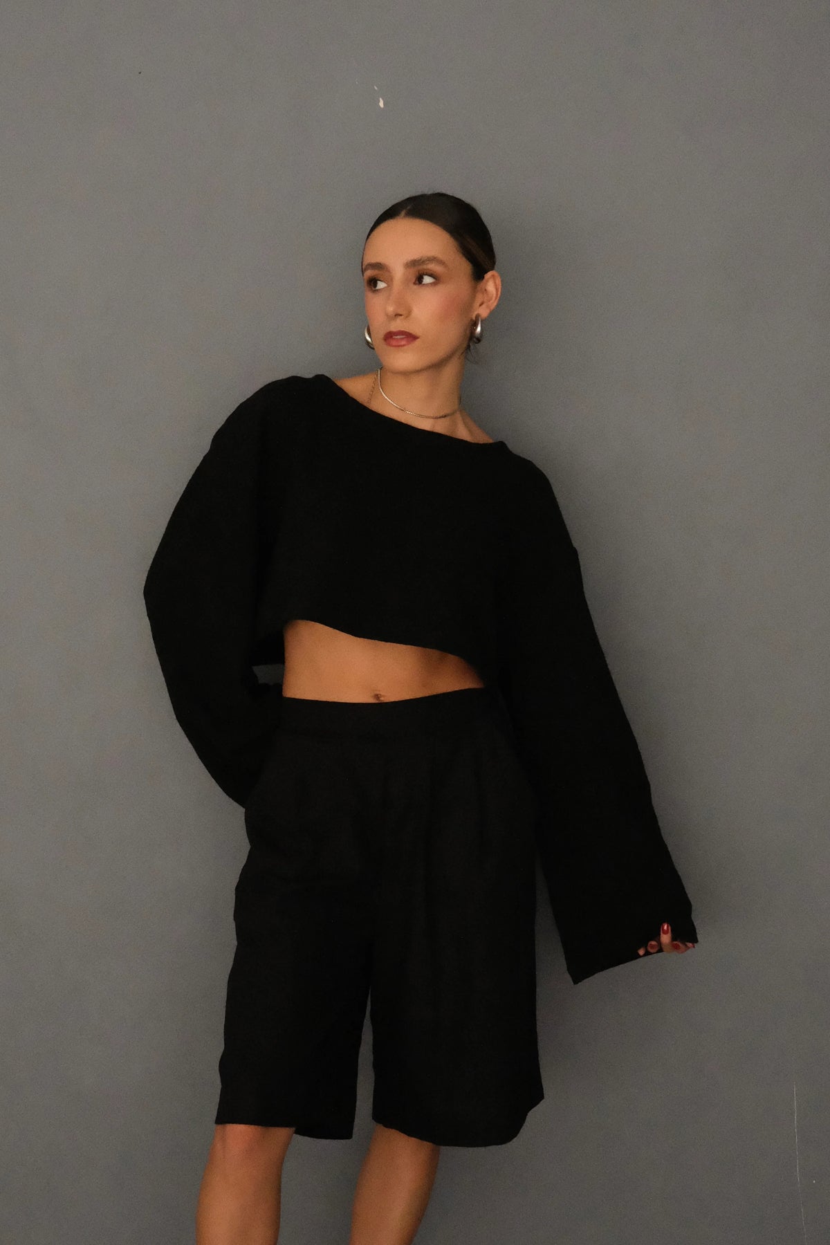 AZUL CIELITO crop top Adela negro unitalla