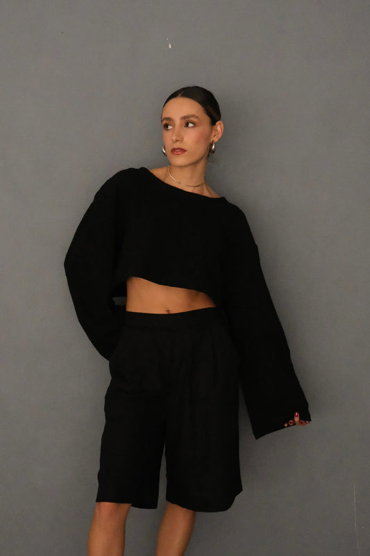 AZUL CIELITO crop top Adela negro unitalla
