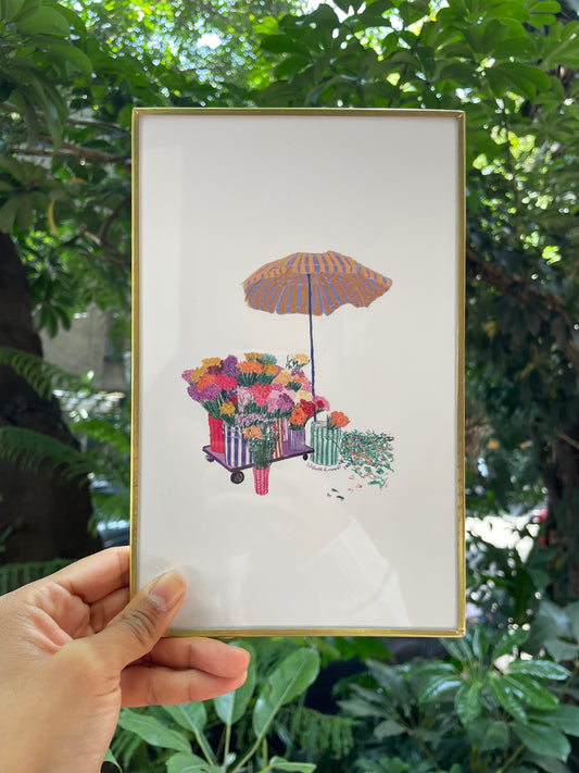 ADRIANA ROMERO enmarcado postal grande puesto flores sola