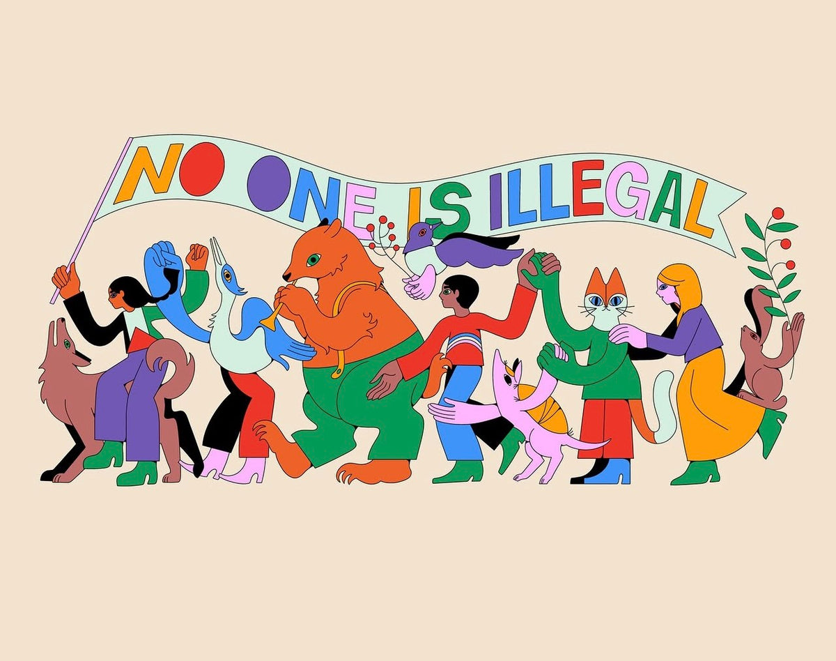 JIMENA DUVAL Enmarcado "No one is illegal" pequeño latón