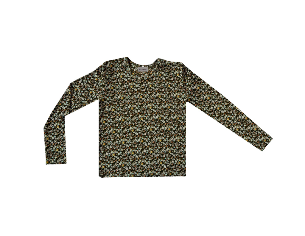KITCHEN blusa lunes flores olivo