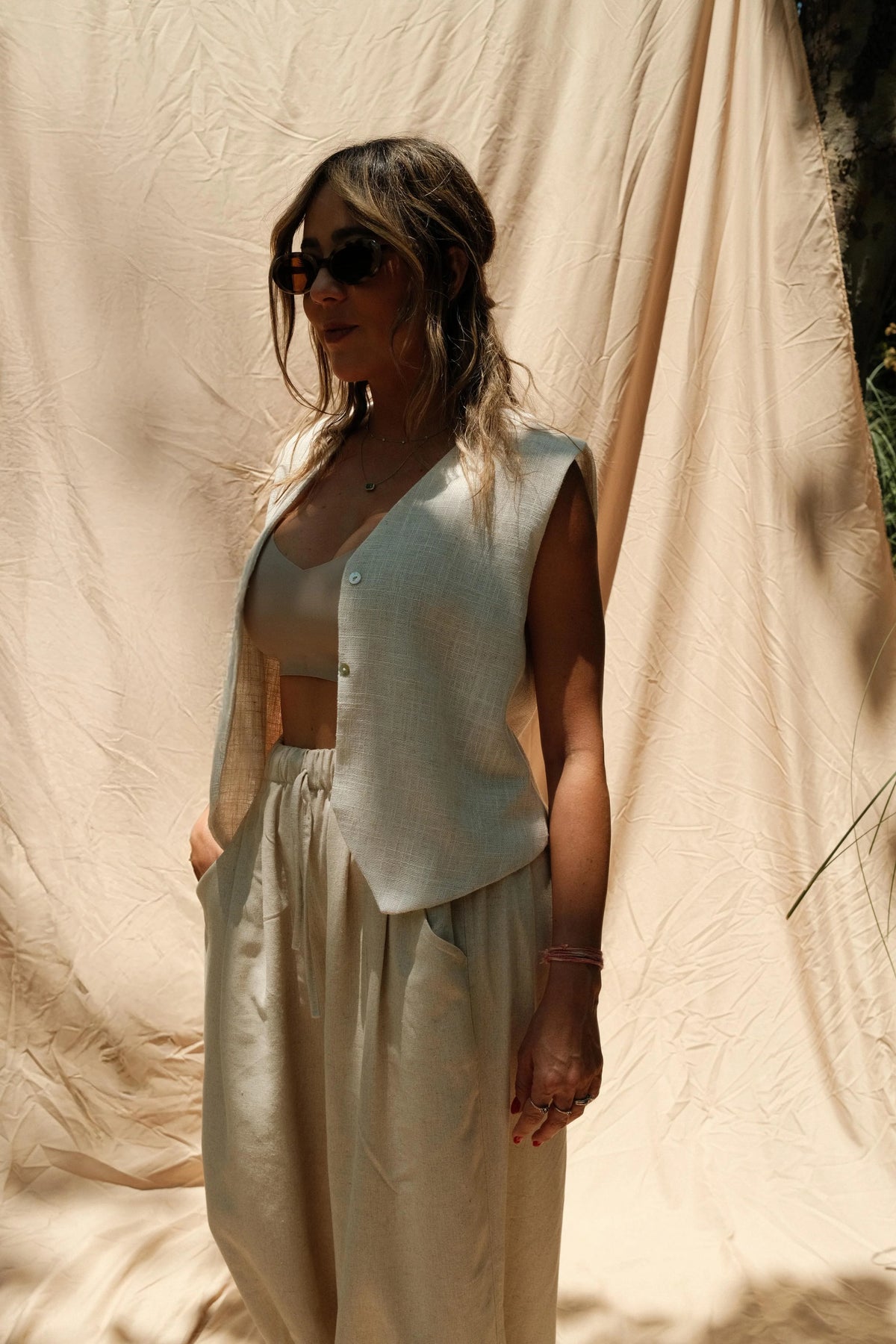 AZUL CIELITO chaleco Sienna beige
