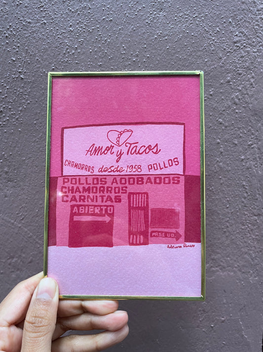 ADRIANA ROMERO enmarcado postal chica amor y tacos